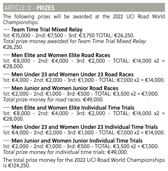 premios mundial ciclismo dinero