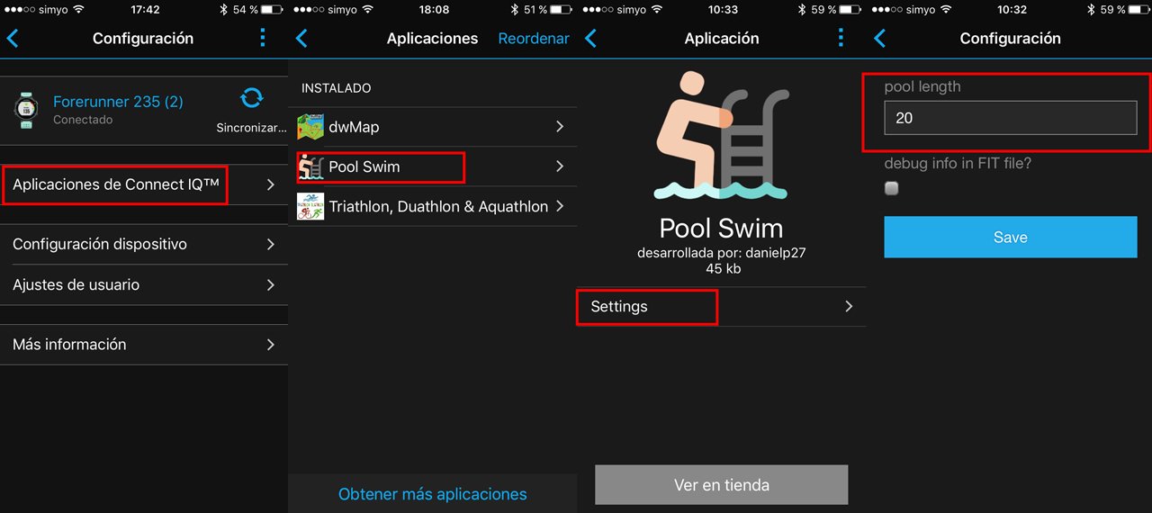 configuracion distancia pool swim iq connect Garmin